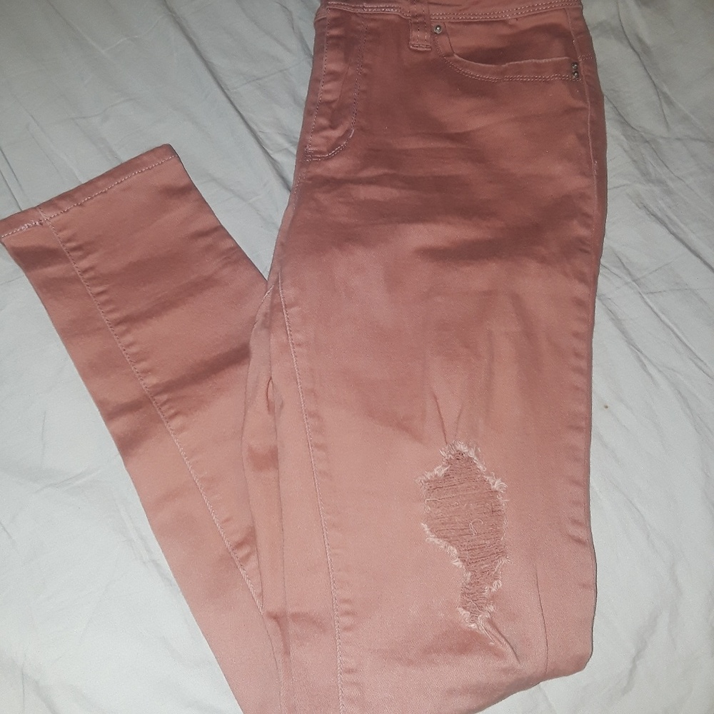 Pretty blush pink distressed pants